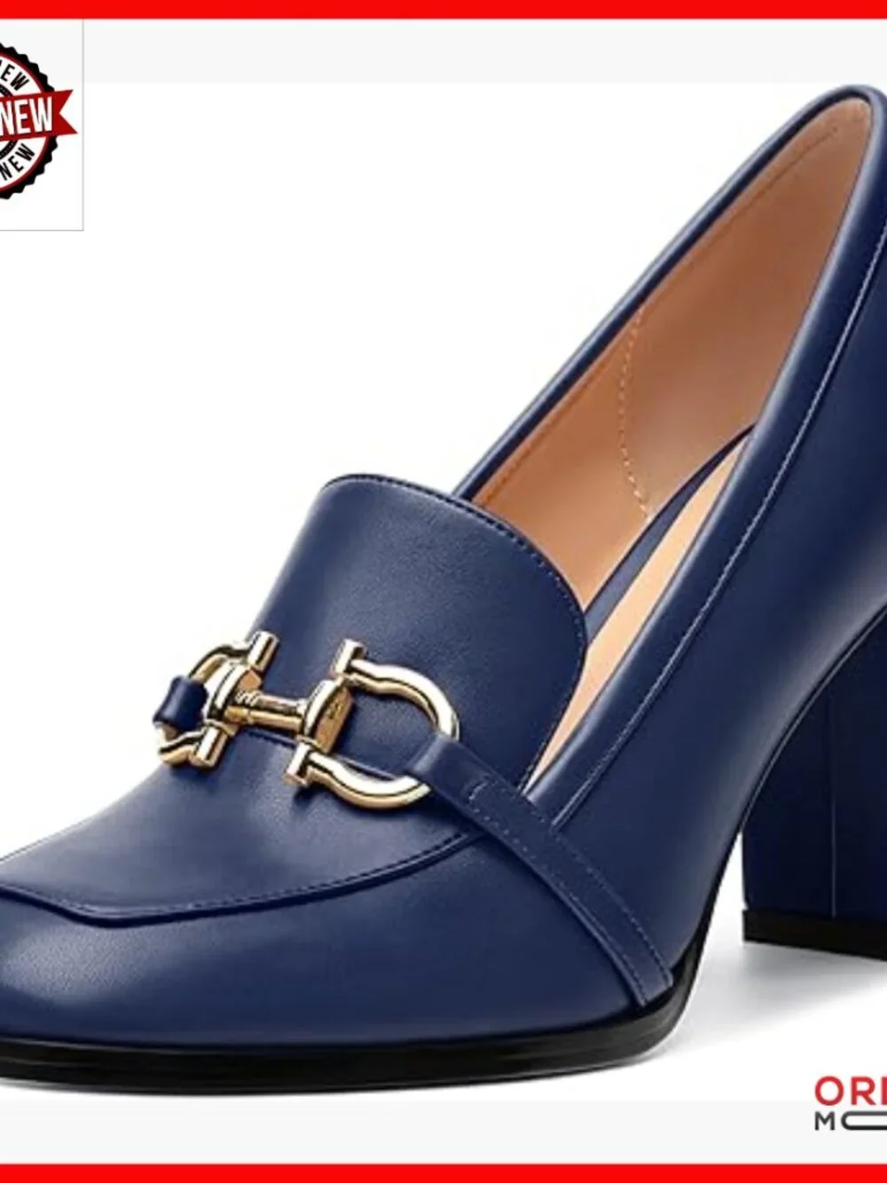 Square Toe Loafers with Metal Buckle, Chunky Heel for Office Wedding Party